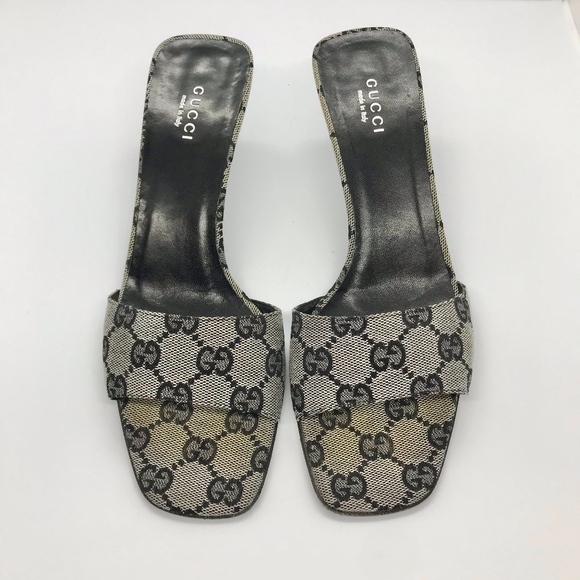 GUCCI Shoes - GUCCI vintage grey+black GG open toe mule heel 7.5
